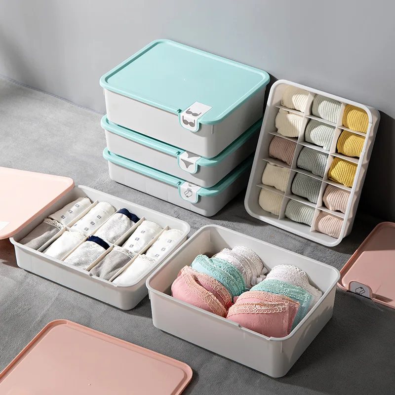 

Drawer Organizers Plastic Underwear Storage Box Desktop Bra Socks Panties Organizer with Cover