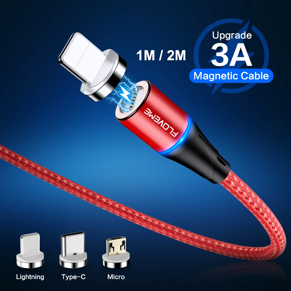 

Free Shipping 1 Sample OK 2M Mobile Charge Cord For iPhone Micro Usb Type-C FLOVEME 3A Fast Magnetic Usb Data Charging Cable