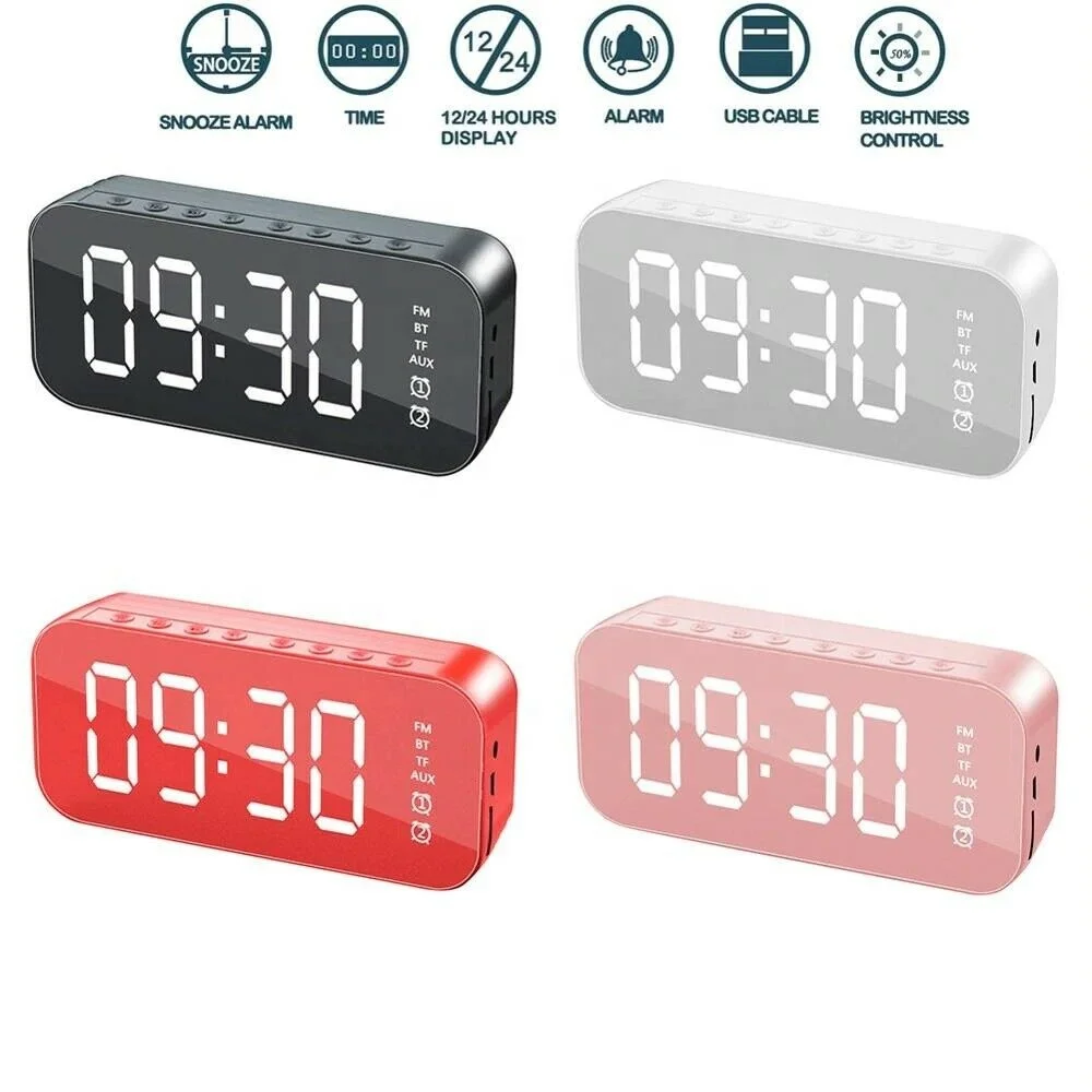

S5 Alarm Clock Mini BT Speaker Mirror Radio LED Portable Wireless Subwoofer