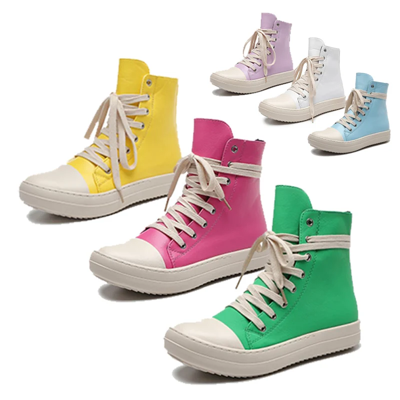 

BUSY GIRL CS4145 Casual Canvas Shoes Ricky O Ankle Lace Up Women Sneaker Zip High-TOP Streetwear Flat Luxury Sneakers Boots