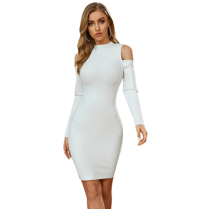 

2021 Women Latest Design Sexy Knit Long Sleeve Club Dress Fashion Casual Solid Color womens Evening dress