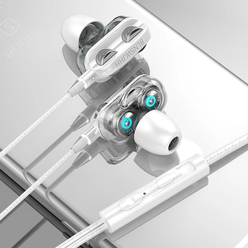 

Strong Heavy Bass In-ear Wire-control 4 Speakers Headphone Dual Driver Earphones