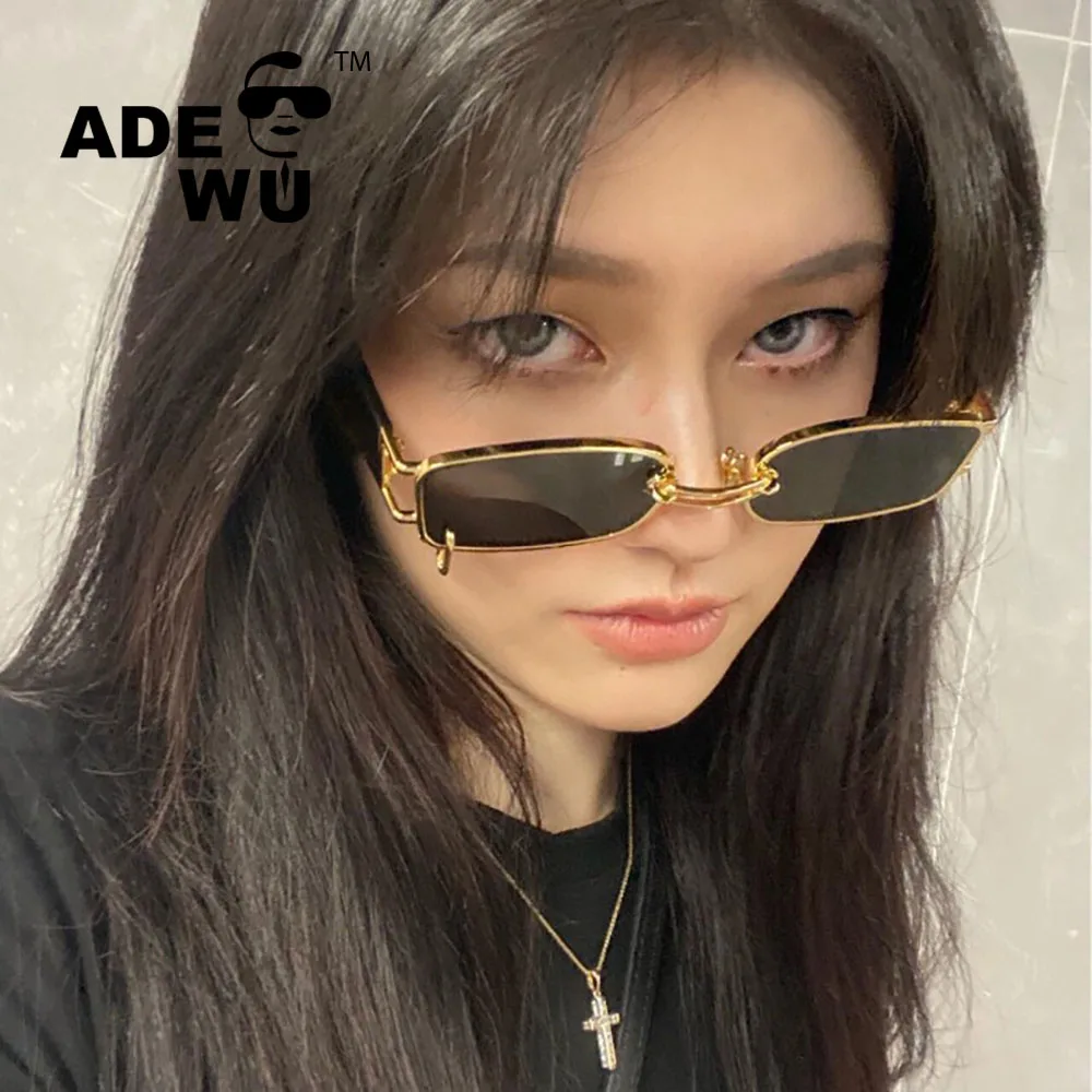 

ADE WU BLS2068 Small Rectangle Sunglasses Women 2020 Fashion Steampunk Sun Glasses Metal Circle Square Eyeglasses UV400
