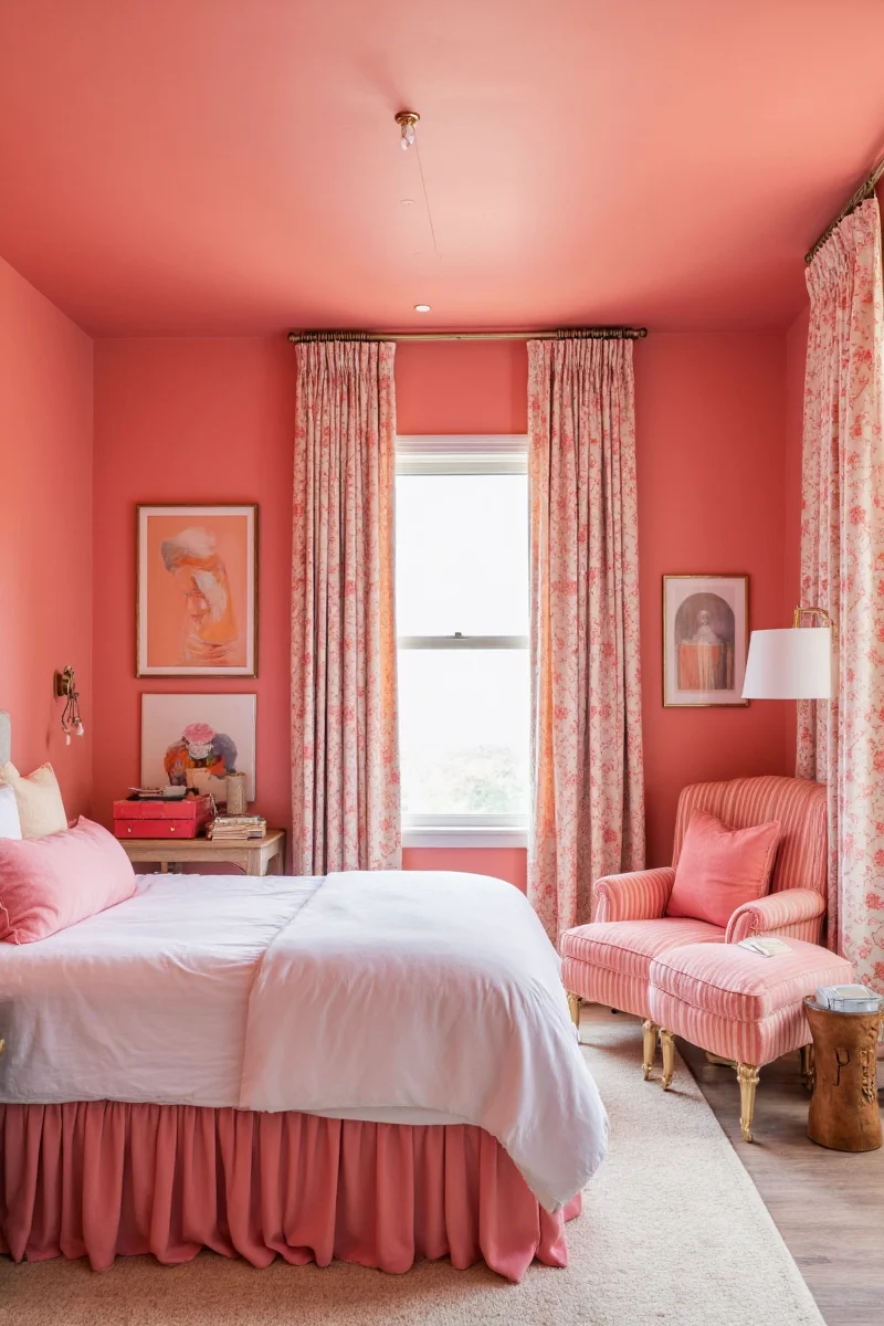Coral Area Rug in Bedroom