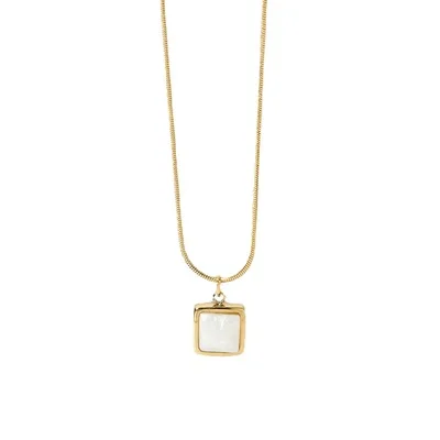 

European And American New Style 14K Geometric Square White Jade Pendant Women's Party Gold-Plated Stainless Steel Necklace