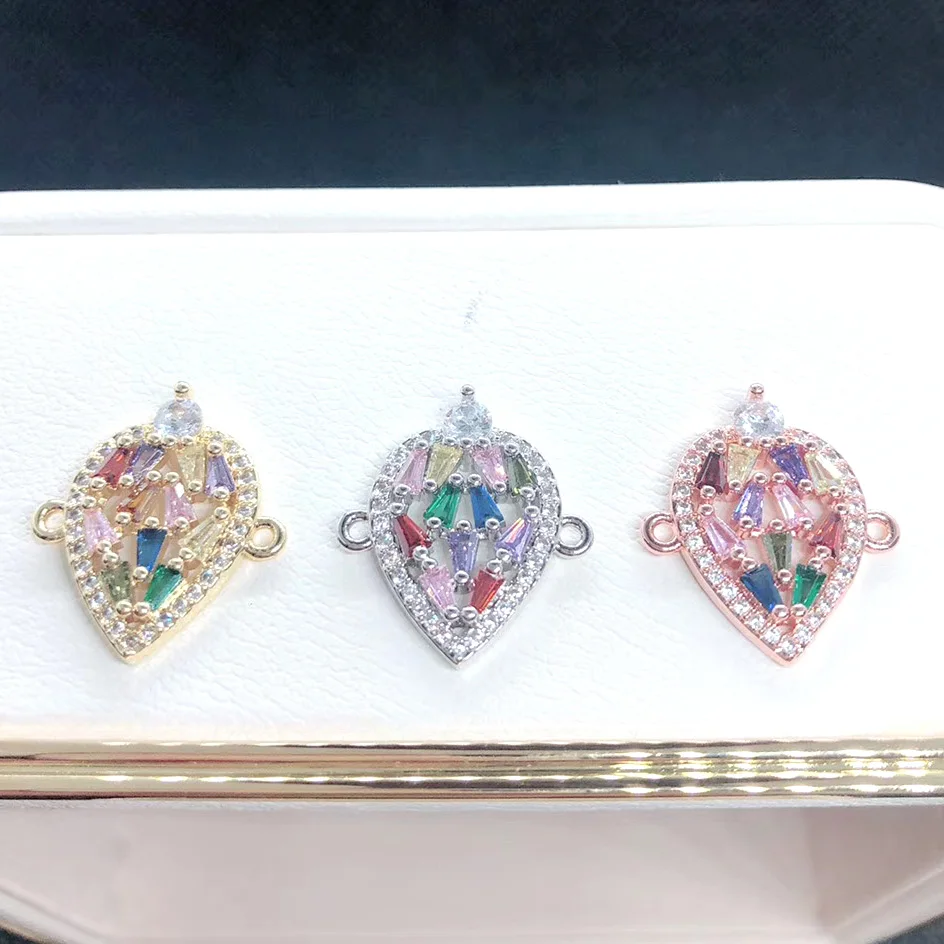 

Delicate Colorful CZ Micro Pave Charm Connector Rainbow Zircon Connector Diy Bracelet Necklace Decorative Jewelry