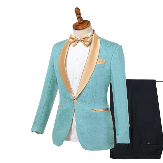 

Jacquard Men Suits 2 Pieces Shawl Lapel New Fashion Costum Homme Marriage Groom Wedding Wear Terno Masculino Slim fit Blazer, Custom made