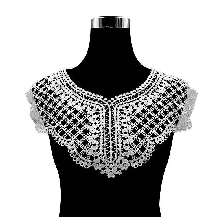 

Custom design Embroidery neck lace water soluble cotton cuello de encaje de guipur two sides guipure lace collar