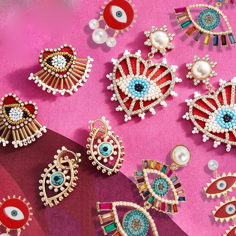 

Kaimei 2020 Spring Exaggerated Eye Earrings for Women Large Drop Earrings Beaded Heart Dangle Earrings Jewelry Wholesale Gifts, Many colors fyi