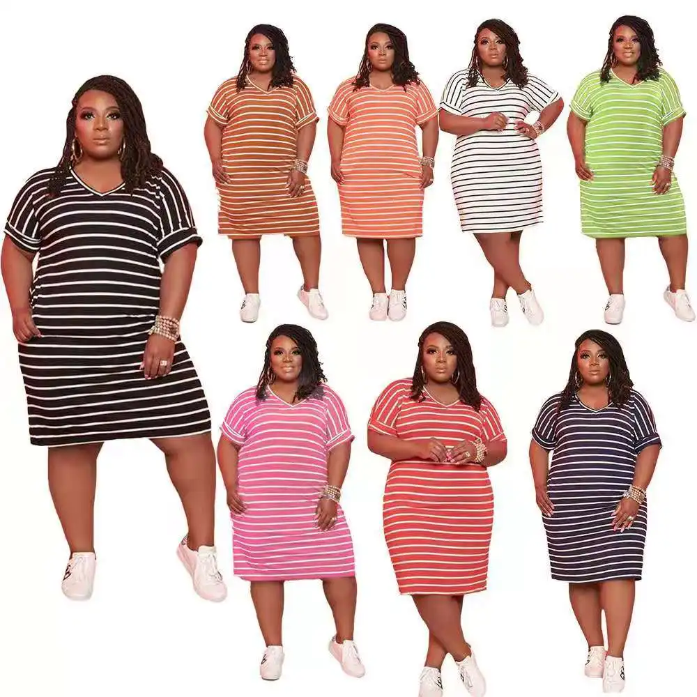 

Hot Selling Women Dresses Loose Striped Women Tshirts Dress women casual dresses summer