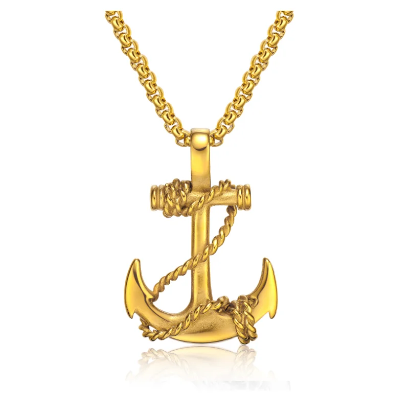 

Personality Retro Plating Jewelry Fashion Stainless Steel Navy Rope Anchor Pendant Necklace, Picture