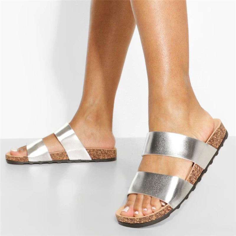 

Fashion Slipper for Women Sandal PU Leather Strap INS Ladies Slipper Black Summer Flat Slides Slippers for Women Sandal Shoes