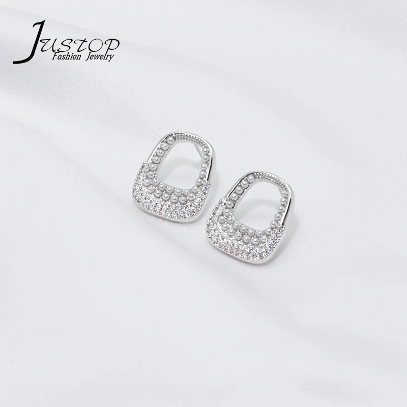 

Fashion Jewelry Customized Women Zircon Pearl Post Earrings For Ladies, As picture