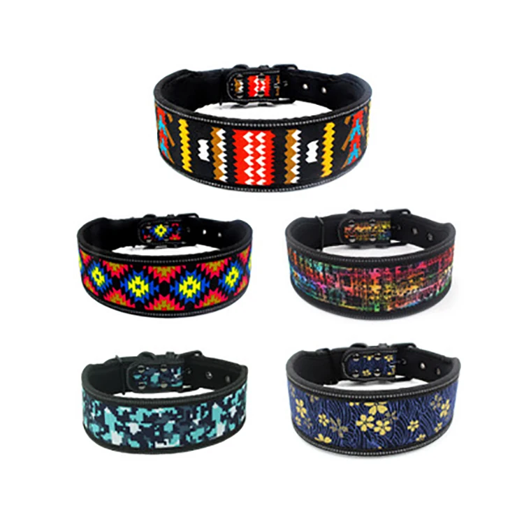 

Night Safety Print Neoprene Pet Dog Collar Large Reflective Dog Collars and Leash Set, Picture