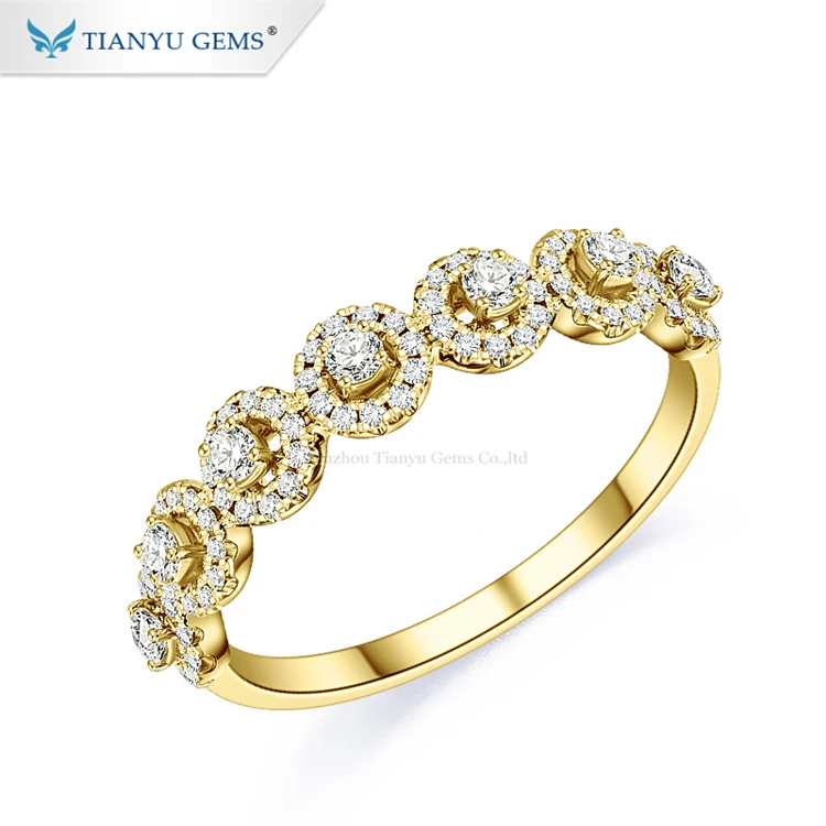 

Tianyu Gems Latest Trendy Women Jewelry Yellow Gold 10K Moissanite Halo Wedding Ring Band