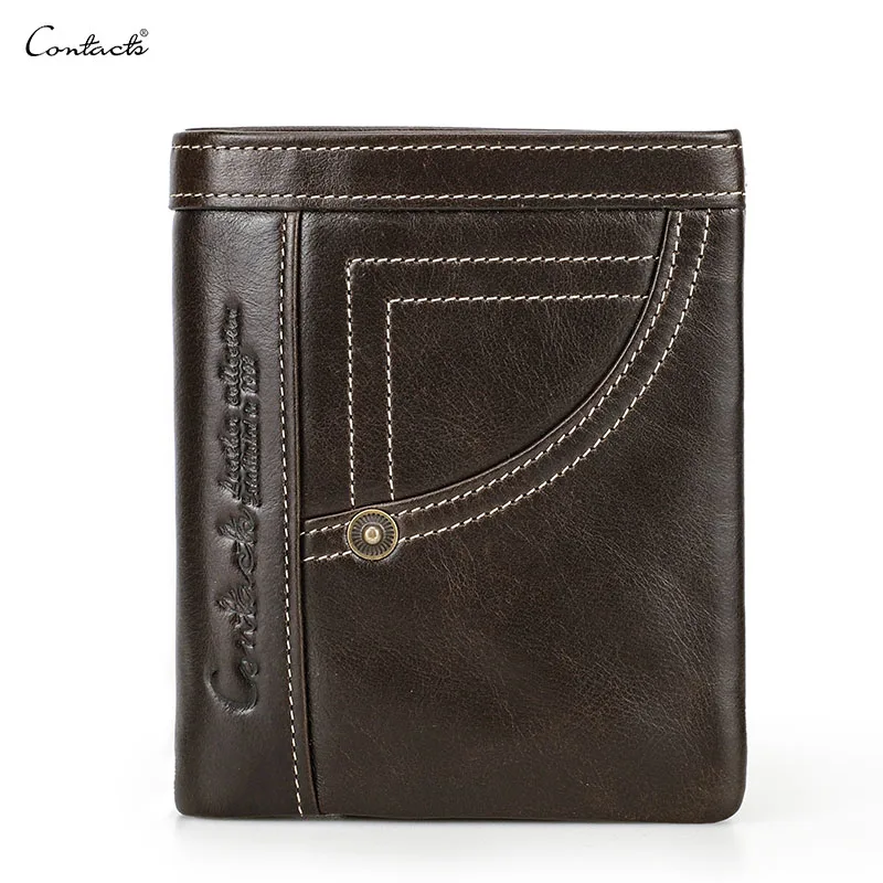 

CONTACT'S Custom Design Wallets Manufacturer RFID Blocking Short Men Purse Vintage Coffee Genuine Real Leather Bifold Men Wallet