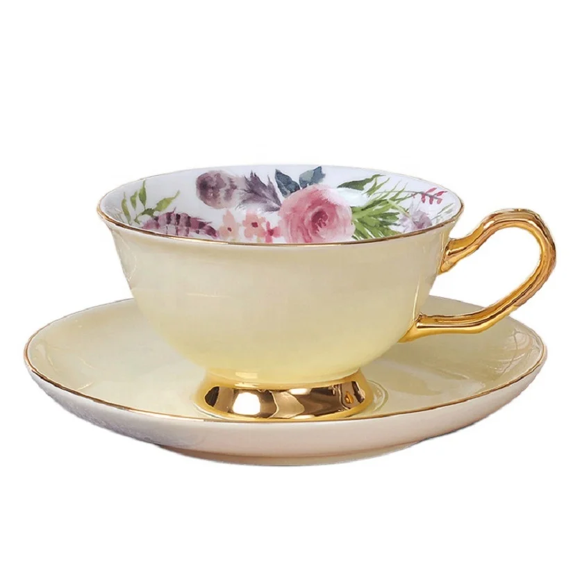 

Ceramic coffee cup set European exquisite golden rim color glazed coffee cup and saucer afternoon tea cup, Blue/pink/purple/yellow