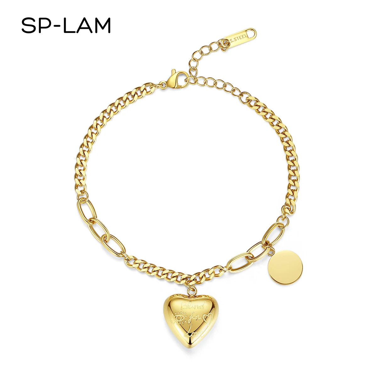 

SP-LAM Heart Link Bracelet Jewelry Stainless Steel Chain Bracelet for Lovers