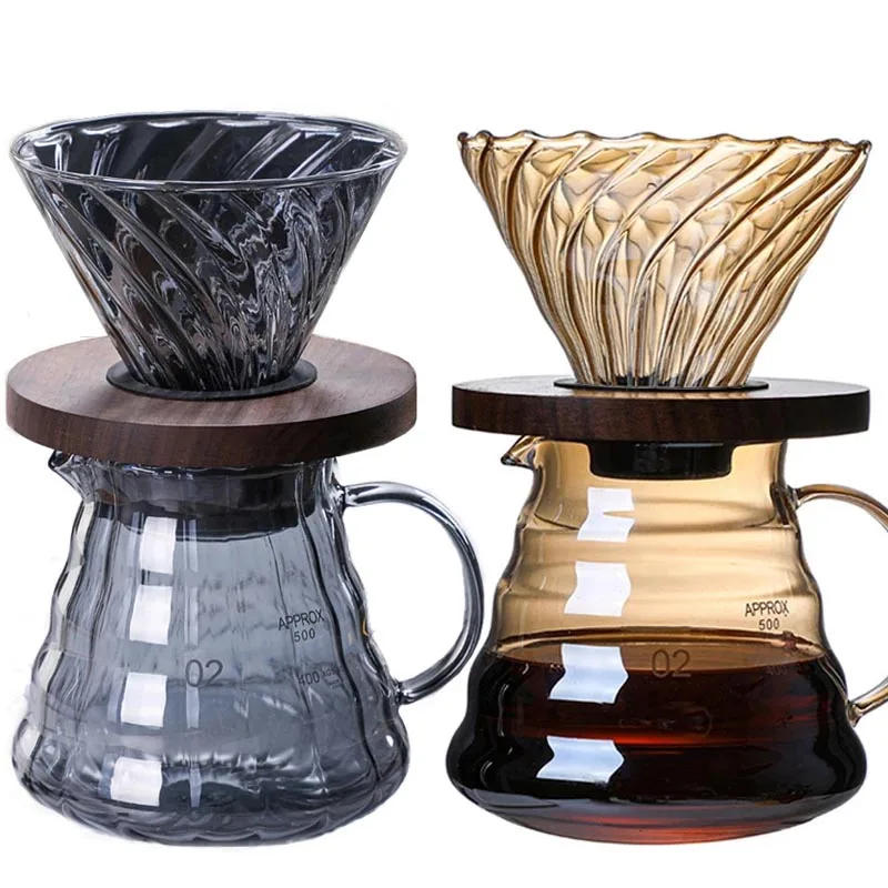 

600ML V60 Pour Over Dripper Coffee Pot Set Coffee Maker Brewing V02 Glass Funnel Drip Coffee Set, Clear