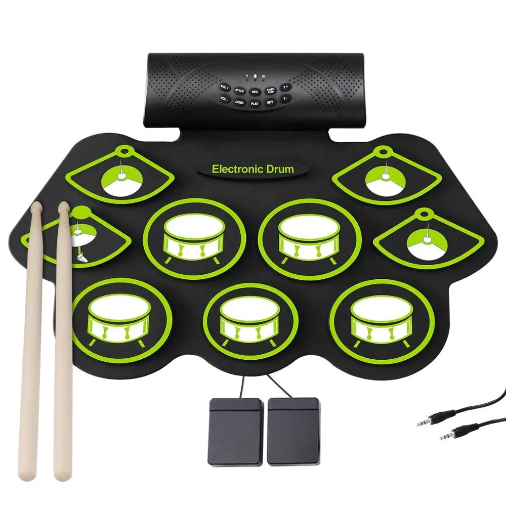 Electronic Drum USB MIDI Roll Up Drum Set Music Instruments Green color OEM/ODM Silicone Drum Pad