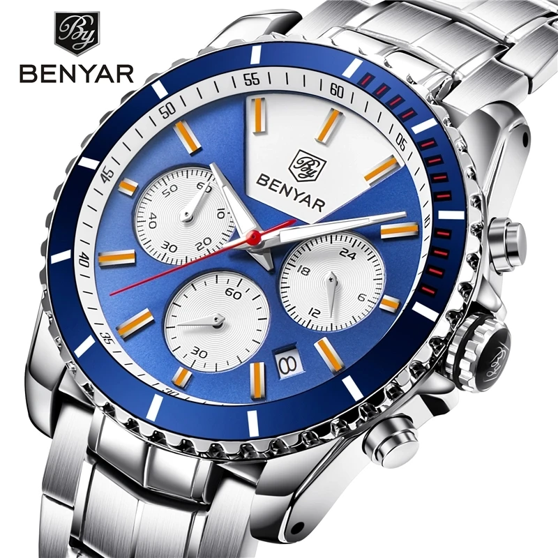

BENYAR BY 5128 High Quality Chronograph Men's Watch Date Waterproof Sport Mens Quartz Wristwatch Luxury Gift