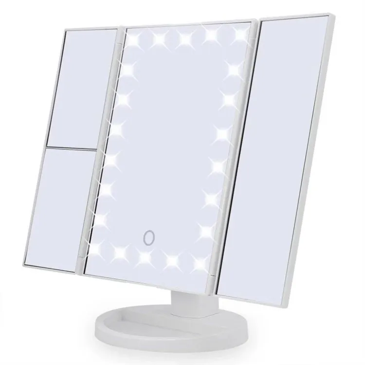 

Amazon Top Seller 2019 Vanity Led Lighted Travel Makeup Mirror Desktop Trifold Magnified Make Up Mirror With Lights, Black ,white,pink