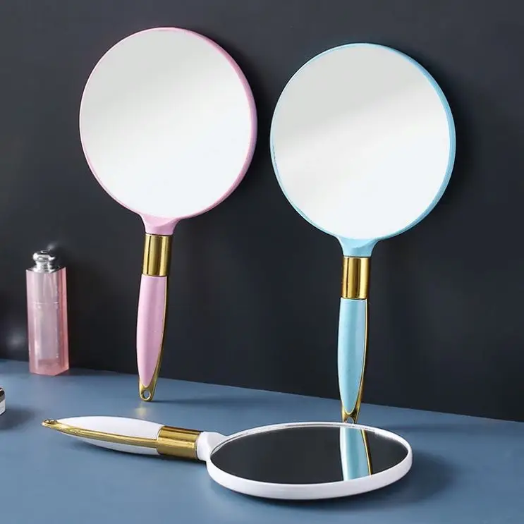 

New hot selling custom logo hand mirror cute cat shape pink handheld makeup mirror, Sky blue pink white light yellow
