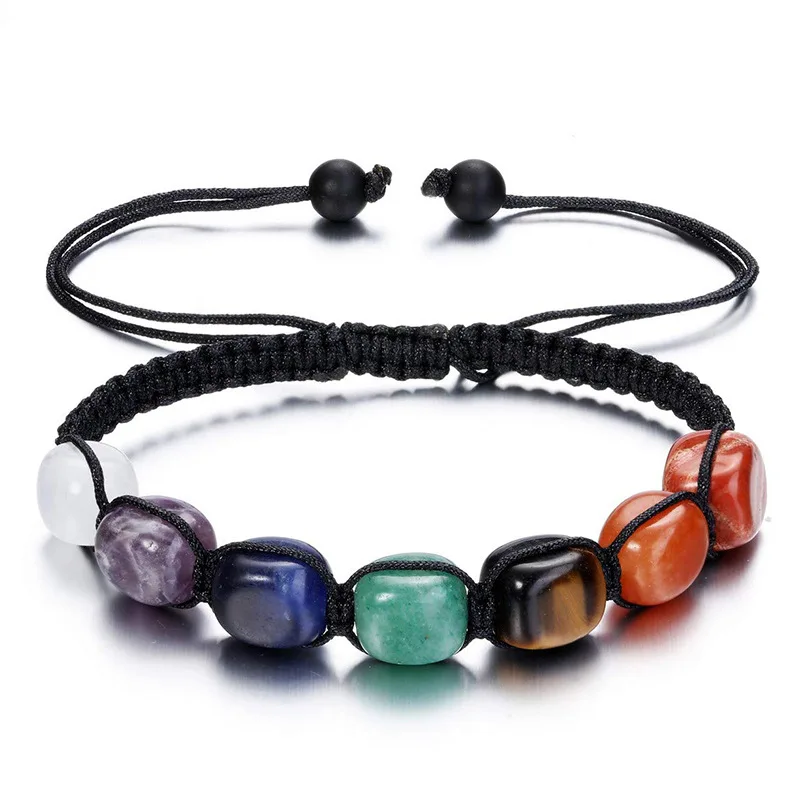 Irregular Natural Gemstone 7 Chakra Beaded Bracelet Women Men Healing Crystal Yoga Adjustable Woven Trendy