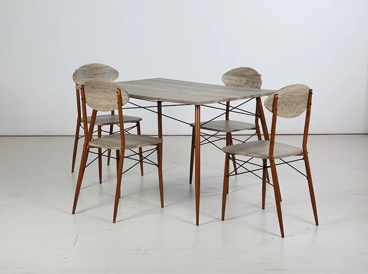 Home restaurant kithcen antique furniture wooden desktop metal legs 4 seater rustic industrial dining room table