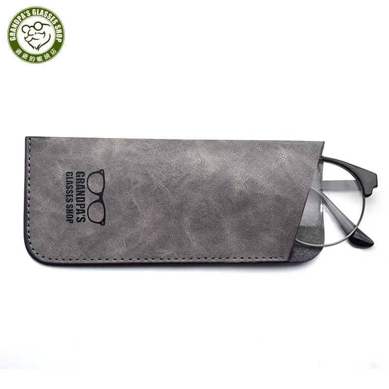 

Wholesale cheap Simple design soft PU Leather sunglasses bag logo custom glasses pouch