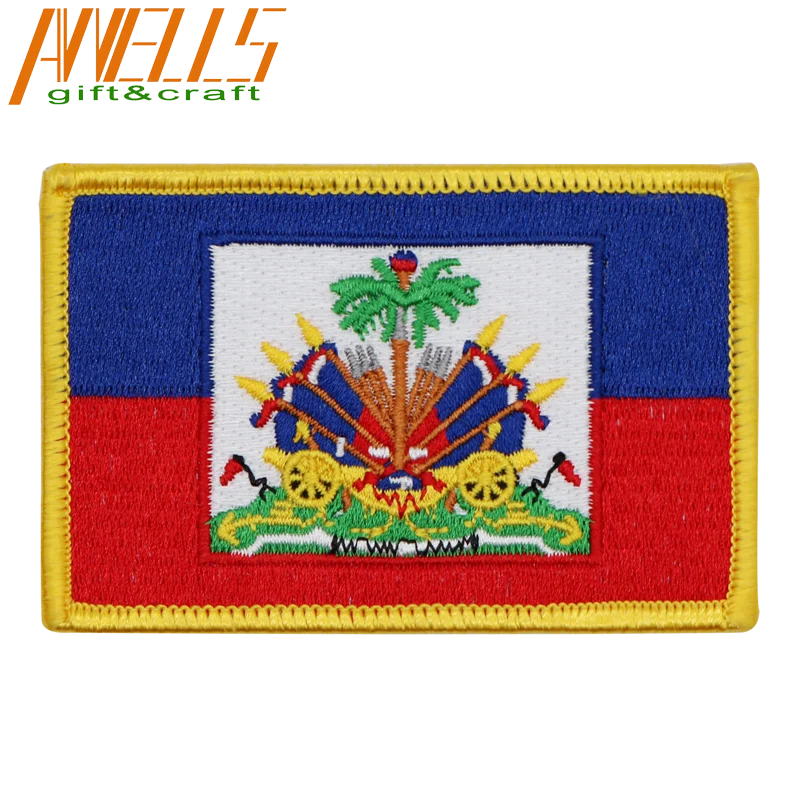 

Haiti Flag Embroidered Patch Haitian Country Flag Embroidered Blazer Badge Patch Sew Iron on Patches Custom Logo 9 Colors 100pcs