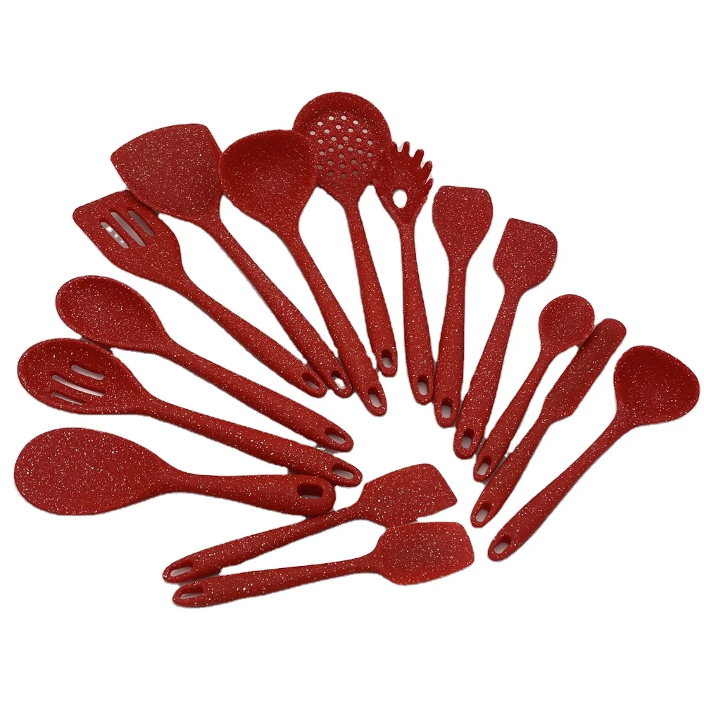 

2021 Amazon scraper spoon non stick kitchen utensils kitchen accessories Turner Tongs Spatula Spoon Brush silicone spatula set, Red, black