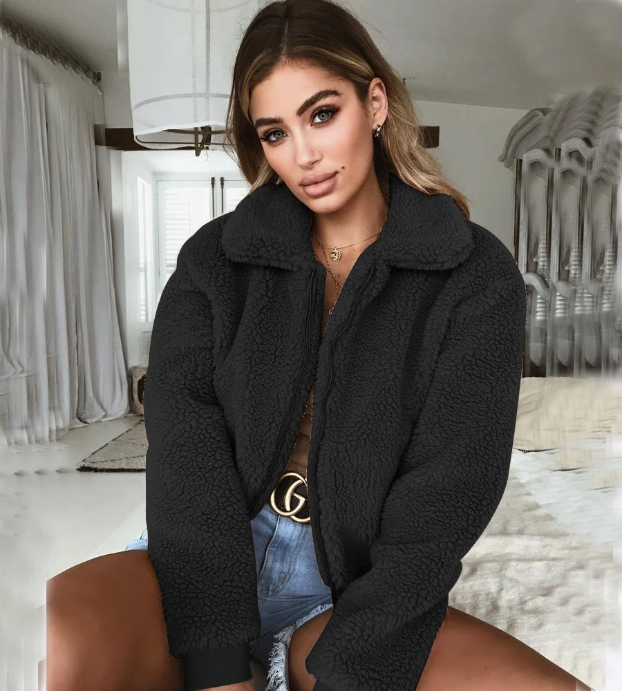 

Newest women zipper up jackets turn down collar fashion fleece coats for ladies long sleeve tops winter coats and jackets