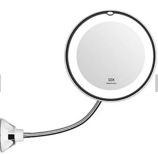 

Flexible Gooseneck 8" 10x Magnifying LED Lighted Makeup Mirror Bathroom Magnification Vanity Mirror with Suction Cup, White