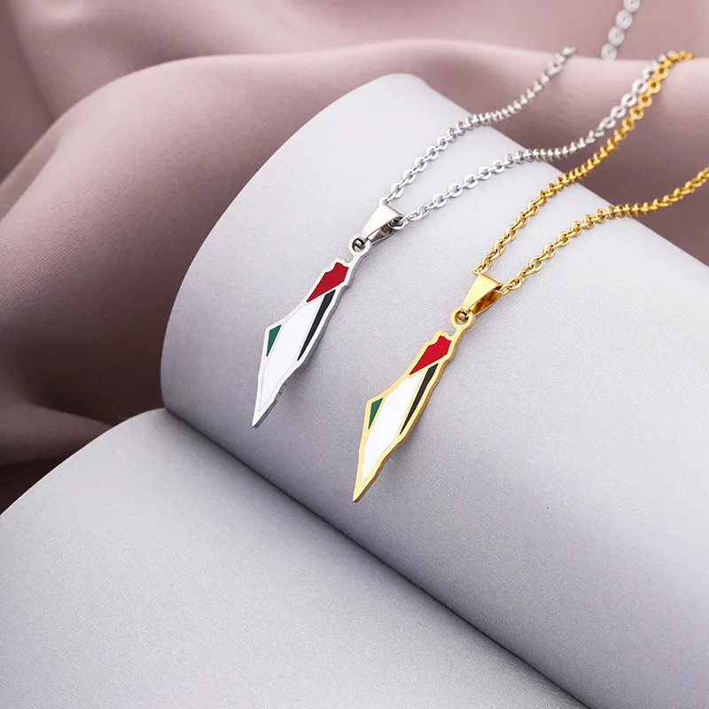 

Low Moq Israel Palestine Map Necklace Fashion Chain Stainless Steel Jewelry Necklace