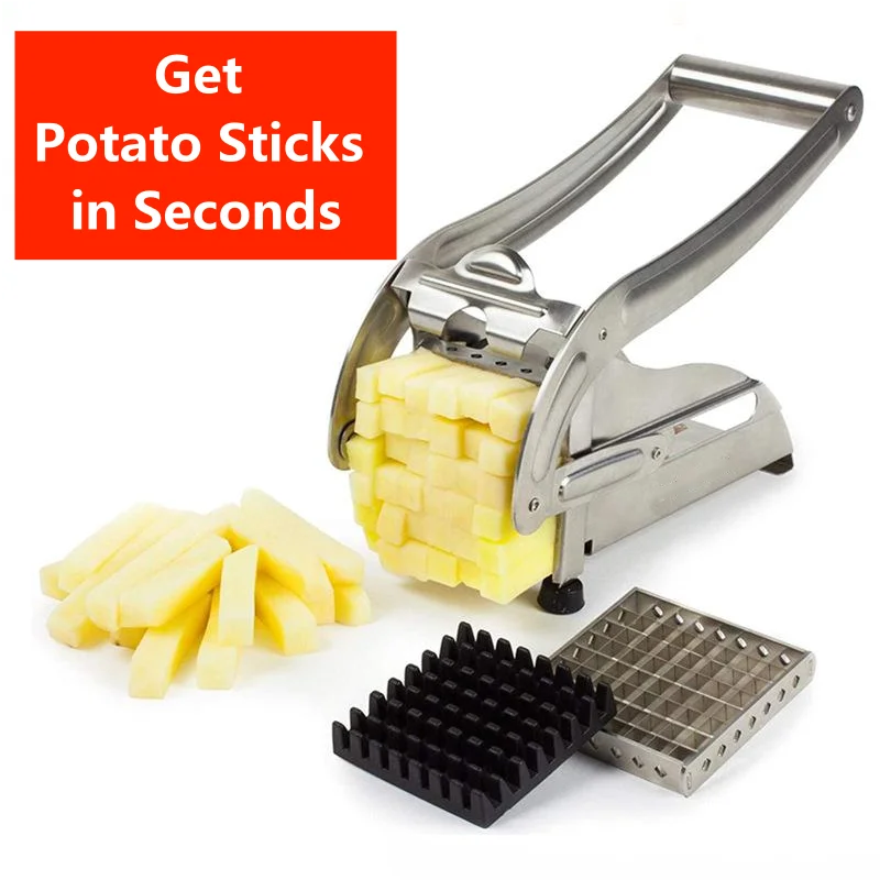 

Amazon Top Vegetable Tools Stainless Steel French Fries Cutter Potato Cube Chips Slicer Manual Potato Cutter, Stainless steel color