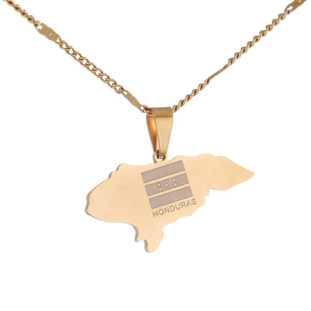 

Stainless Steel Honduras Map Pendant Necklaces Charm Maps Jewelry