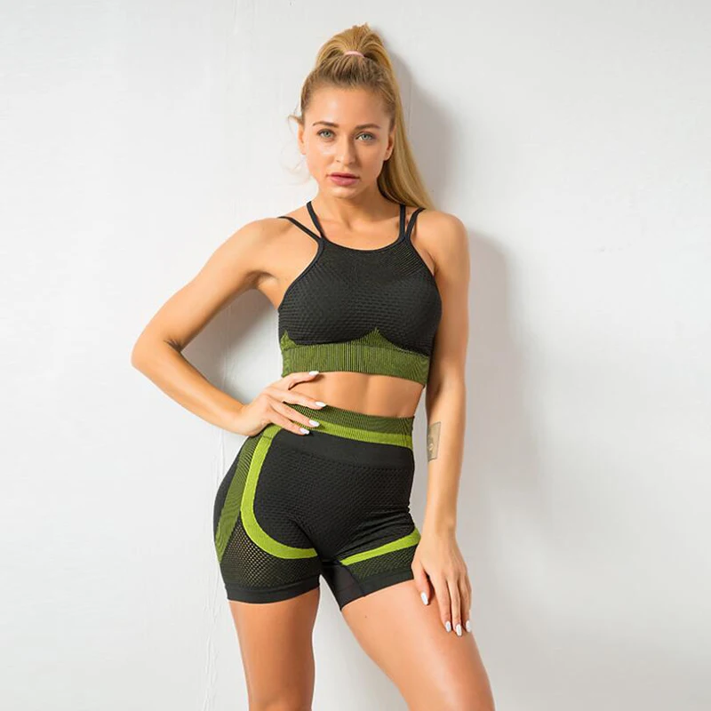 

New Gym Clothes 2 Pieces Suits High Waisted Leggings Stretch Sports Crop Top Private Label Yoga Activewear Set, Same as picture shows