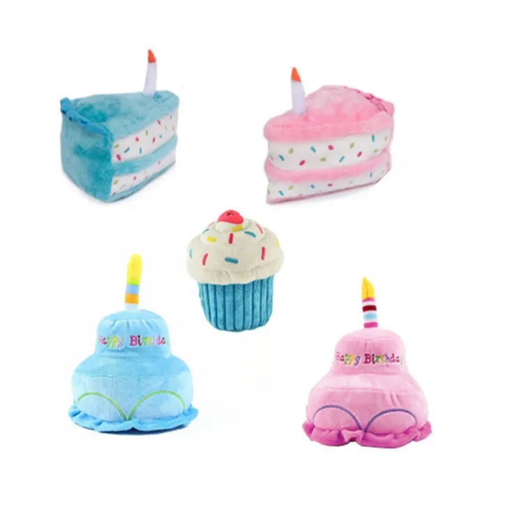 

Soft stuffing cupcake squeaky birthday cake plush dog toy