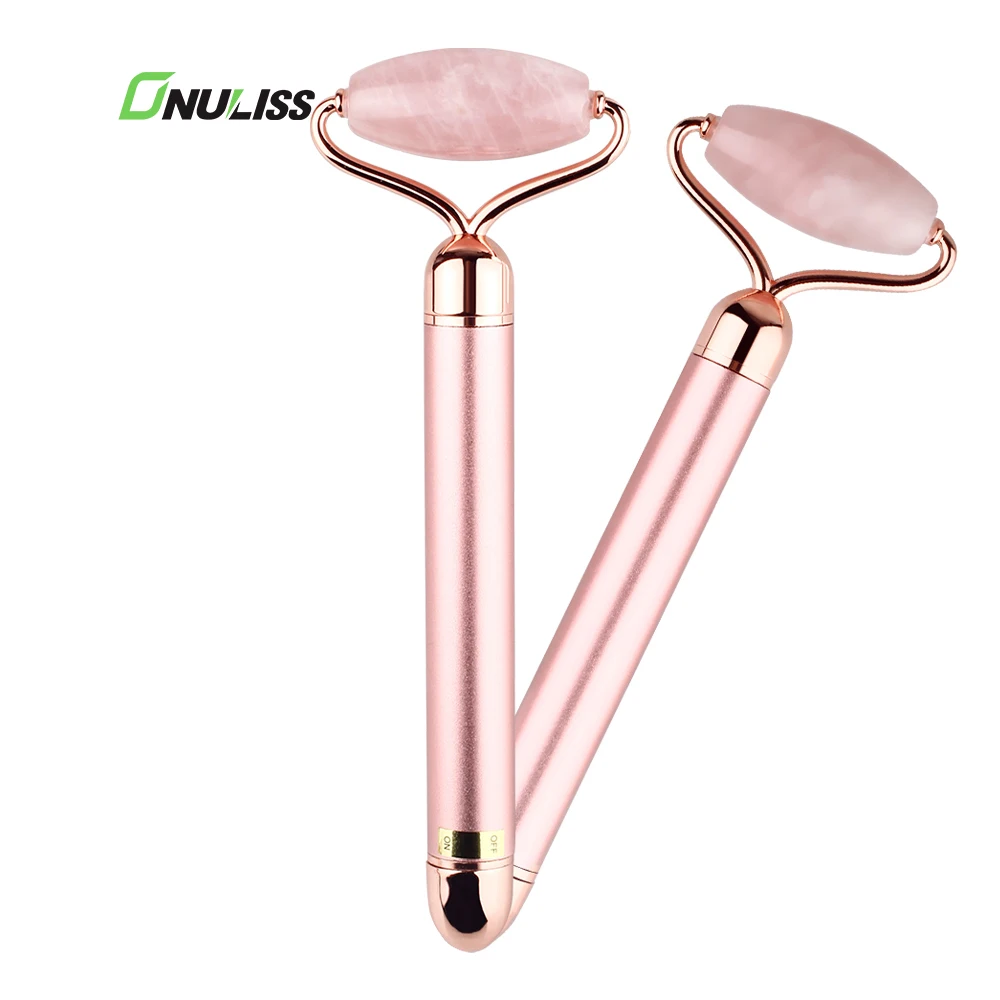 

Quartz Vibrating Facial Roller Massager,Crystal Face Rollers Rose Quartz