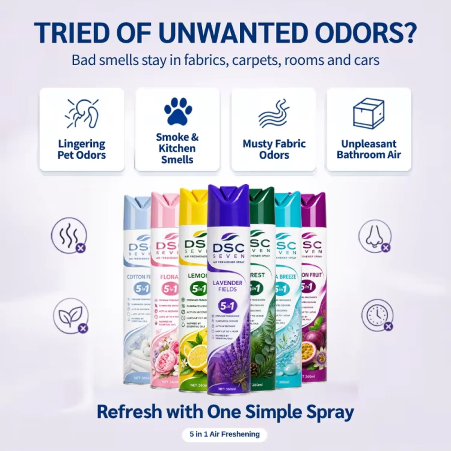 360ml Eco-Friendly Lavender Long Lasting Aerosol Air Freshener Spray Multi Scents Odor Remover
