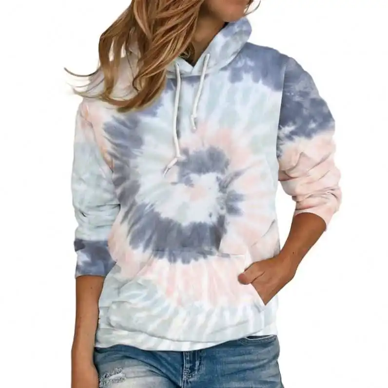 

Wholesale Fashionable Pullover Gym Corded Tie Dye Hoodies Sweatshirt Women