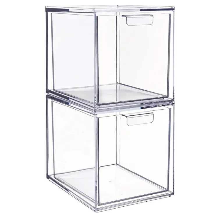 

Clear Custom Acrylic 2 Drawer Make-up Box can be used or stacked separately to save space for storage drawers