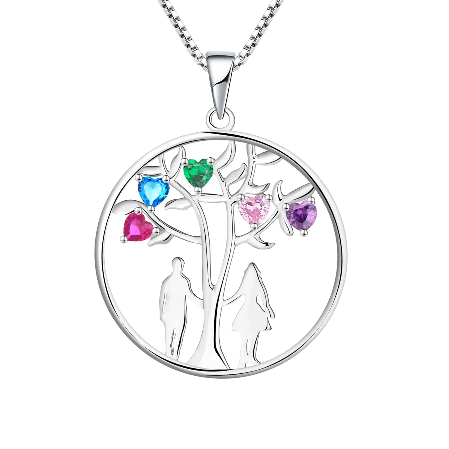 

2021 Wholesale Custom fashion jewelry with color stone 925 sterling valentines life tree pendant necklace for women jewelry