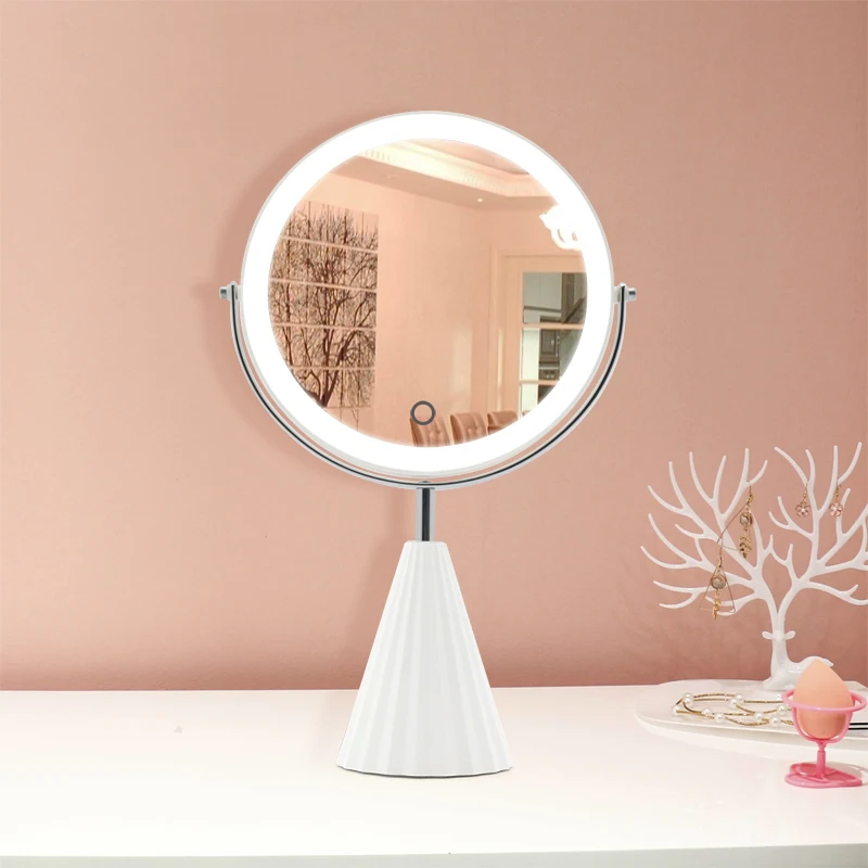 

women plastic portable beauty custom logo magnify round desktop led makeup mirror mirrors