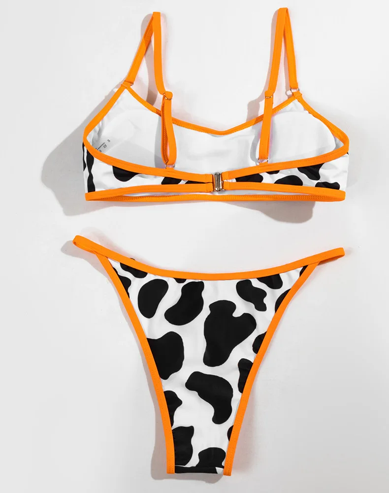 Women Sexy Milk Cow Print Thong Bikini High Leg Custom Bathing Suit ...