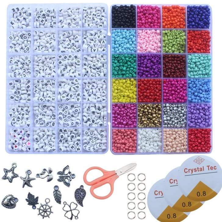 

Hot Sale Jewelry Making Kit Beads for Bracelets Bead Craft Kit Set Glass Pony Seed Letter Beads Letter Alphabet