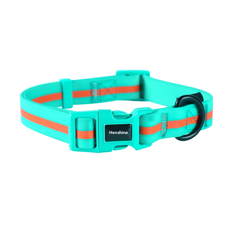 

Custom LOGO Waterproof PVC Coated Reflective Clean Dog Collars for pet products, Green,yellow,orange,pink,red,blue,brown,black,white,etc.