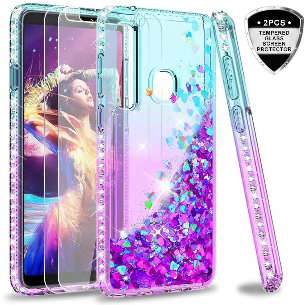 

LeYi For Samsung Galaxy A9 2018 Case with Tempered Glass Screen Protector[2 pack], 3D Glitter Liquid Shockproof Clear TPU Case
