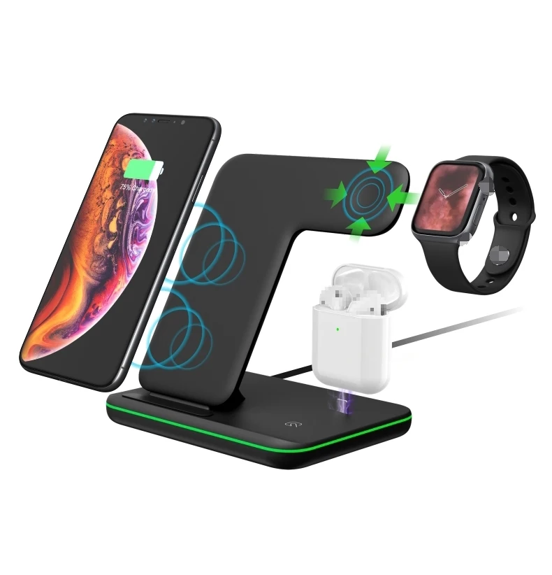 

3 In 1 Wireless Charger Station For iPhone Wireless Charger 3 In 1 QI 15W Fast Charging, White/black